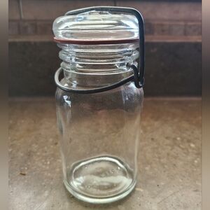 Vintage Clear Glass Wheaton Style Jar 5 Inch Small with Wire Bail and Glass Lid